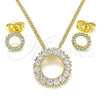 Oro Laminado Earring and Pendant Adult Set, Gold Filled Style with White Cubic Zirconia, Polished, Golden Finish, 10.156.0362