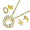 Oro Laminado Earring and Pendant Adult Set, Gold Filled Style with White Cubic Zirconia, Polished, Golden Finish, 10.156.0362