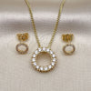 Oro Laminado Earring and Pendant Adult Set, Gold Filled Style with White Cubic Zirconia, Polished, Golden Finish, 10.156.0362