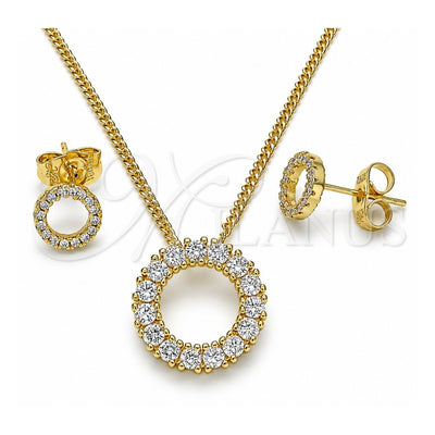 Oro Laminado Earring and Pendant Adult Set, Gold Filled Style with White Cubic Zirconia, Polished, Golden Finish, 10.156.0362