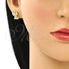 Oro Laminado Stud Earring, Gold Filled Style Angel Design, with White Micro Pave, Polished, Golden Finish, 02.156.0574