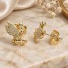 Oro Laminado Stud Earring, Gold Filled Style Angel Design, with White Micro Pave, Polished, Golden Finish, 02.156.0574