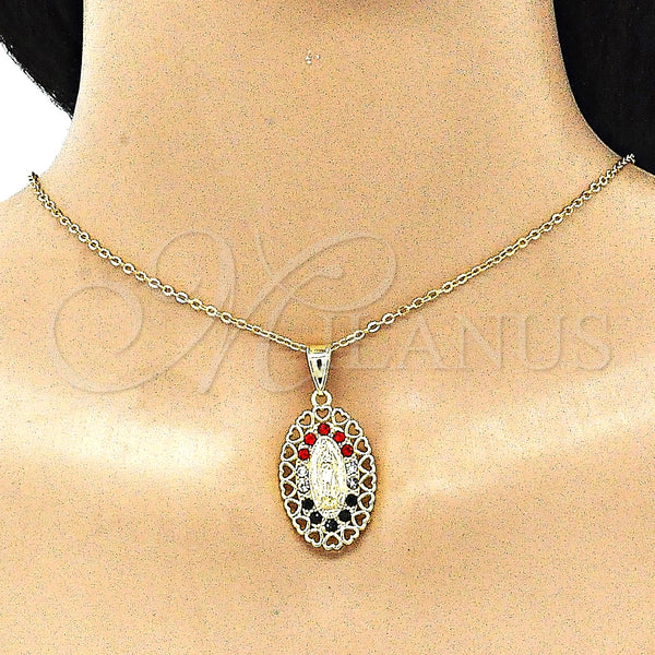 Gold Filled Pendant — Religious Pendant Guadalupe and Heart Design with Multicolor — alternate product view — SKU 144568 | Oro Laminado dije — Religious Pendant Guadalupe and corazón diseño with Multicolor — SKU 144568