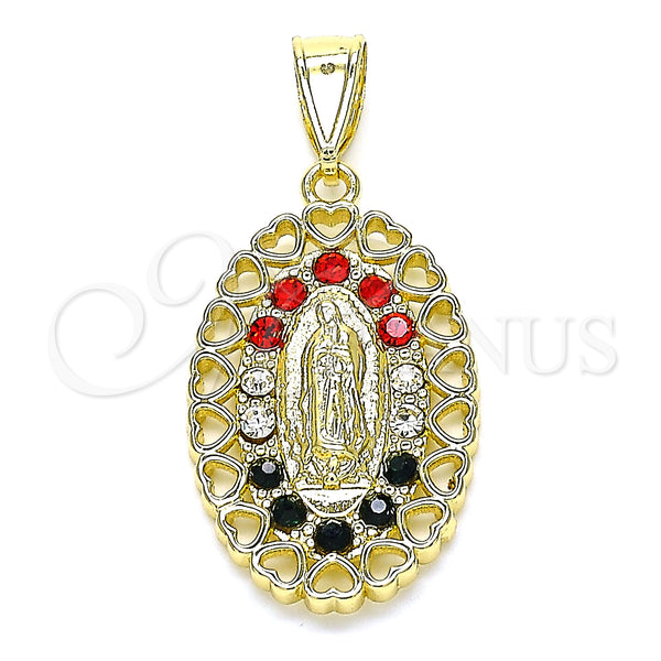 Gold Filled Pendant — Religious Pendant Guadalupe and Heart Design with Multicolor — main product view — SKU 144568 | Oro Laminado dije — Religious Pendant Guadalupe and corazón diseño with Multicolor — SKU 144568