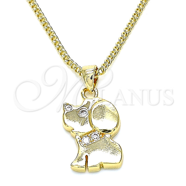 Oro Laminado Pendant Necklace, Gold Filled Style Dog Design, with White Micro Pave, Polished, Golden Finish, 04.199.0040.20 (02 MM Thickness, 20 Inches Length)