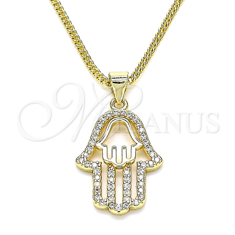 Oro Laminado Pendant Necklace, Gold Filled Style Hand of God Design, with White Micro Pave, Polished, Golden Finish, 04.156.0415.20 (02 MM Thickness, 20 Inches Length)