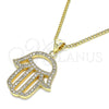 Oro Laminado Pendant Necklace, Gold Filled Style Hand of God Design, with White Micro Pave, Polished, Golden Finish, 04.156.0421.20 (02 MM Thickness, 20 Inches Length)