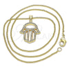 Oro Laminado Pendant Necklace, Gold Filled Style Hand of God Design, with White Micro Pave, Polished, Golden Finish, 04.156.0421.20 (02 MM Thickness, 20 Inches Length)