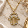 Oro Laminado Pendant Necklace, Gold Filled Style Judaica and Hand of God Design, with White Micro Pave, Polished, Golden Finish, 04.156.0421.20 (02 MM Thickness, 20 Inches Length)
