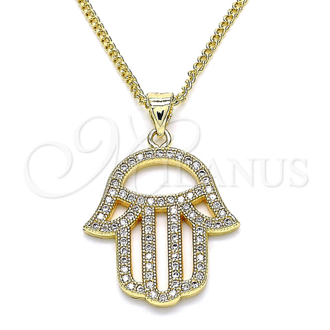 Oro Laminado Pendant Necklace, Gold Filled Style Hand of God Design, with White Micro Pave, Polished, Golden Finish, 04.156.0421.20 (02 MM Thickness, 20 Inches Length)