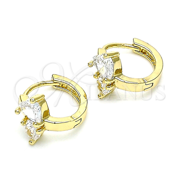 Gold Filled Hoop Earrings — Huggie Hoop Heart Design with White Cubic Zirconia — alternate product view — SKU 144597 | Oro Laminado aretes de aro — Huggie Hoop corazón diseño with blanco Cubic Zirconia — SKU 144597