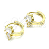 Oro Laminado Huggie Hoop, Gold Filled Style Heart Design, with White Cubic Zirconia, Polished, Golden Finish, 02.210.0548.12