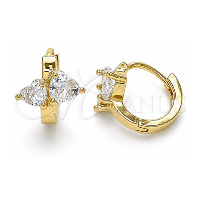 Oro Laminado Huggie Hoop, Gold Filled Style Heart Design, with White Cubic Zirconia, Polished, Golden Finish, 02.210.0548.12