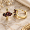 Oro Laminado Huggie Hoop, Gold Filled Style Heart Design, with Garnet Cubic Zirconia, Polished, Golden Finish, 02.210.0548.1.12