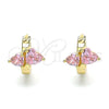 Oro Laminado Huggie Hoop, Gold Filled Style Heart Design, with Pink Cubic Zirconia, Polished, Golden Finish, 02.210.0548.2.12