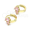 Oro Laminado Huggie Hoop, Gold Filled Style Heart Design, with Pink Cubic Zirconia, Polished, Golden Finish, 02.210.0548.2.12