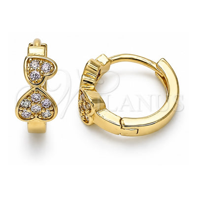 Oro Laminado Huggie Hoop, Gold Filled Style Heart Design, with Pink Micro Pave, Polished, Golden Finish, 02.210.0549.1.15