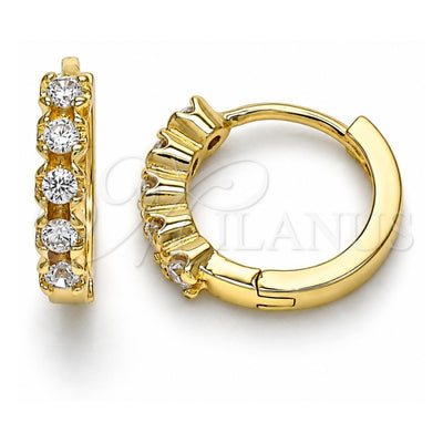 Oro Laminado Huggie Hoop, Gold Filled Style with White Cubic Zirconia, Polished, Golden Finish, 02.210.0550.15