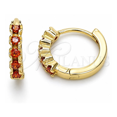 Oro Laminado Huggie Hoop, Gold Filled Style with Garnet Cubic Zirconia, Polished, Golden Finish, 02.210.0550.1.15