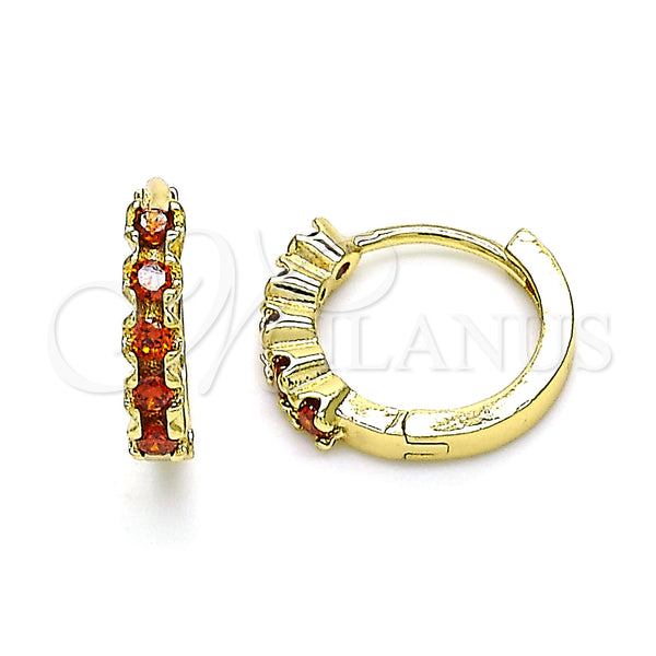 Gold Filled Hoop Earrings — Huggie Hoop with Garnet Cubic Zirconia Polished 02. — main product view — SKU 144603 | Oro Laminado aretes de aro — Huggie Hoop with Garnet Cubic Zirconia pulido 02. — SKU 144603