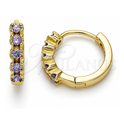 Oro Laminado Huggie Hoop, Gold Filled Style with Amethyst Cubic Zirconia, Polished, Golden Finish, 02.210.0550.2.15