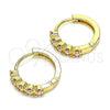 Oro Laminado Huggie Hoop, Gold Filled Style with Pink Cubic Zirconia, Polished, Golden Finish, 02.210.0550.3.15