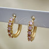 Oro Laminado Huggie Hoop, Gold Filled Style with Pink Cubic Zirconia, Polished, Golden Finish, 02.210.0550.3.15