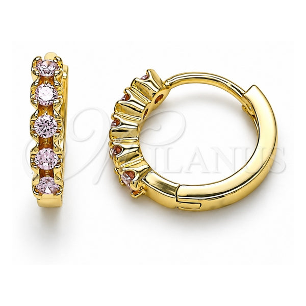 Oro Laminado Huggie Hoop, Gold Filled Style with Pink Cubic Zirconia, Polished, Golden Finish, 02.210.0550.3.15