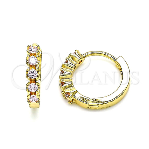 Oro Laminado Huggie Hoop, Gold Filled Style with Pink Cubic Zirconia, Polished, Golden Finish, 02.210.0550.3.15