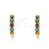 Oro Laminado Huggie Hoop, Gold Filled Style with Multicolor Cubic Zirconia, Polished, Golden Finish, 02.210.0550.4.15