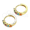 Oro Laminado Huggie Hoop, Gold Filled Style with Multicolor Cubic Zirconia, Polished, Golden Finish, 02.210.0550.4.15