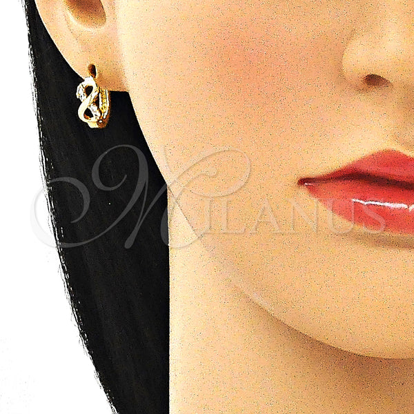 Gold Filled Hoop Earrings — Huggie Hoop Infinite Design with White Micro Pave — alternate product view — SKU 144607 | Oro Laminado aretes de aro — Huggie Hoop Infinite diseño with blanco Micro Pave — SKU 144607