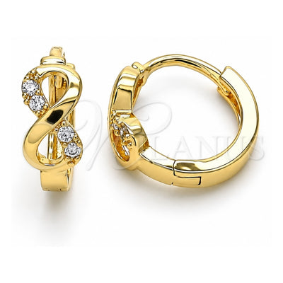 Oro Laminado Huggie Hoop, Gold Filled Style Infinite Design, with White Micro Pave, Polished, Golden Finish, 02.210.0551.15
