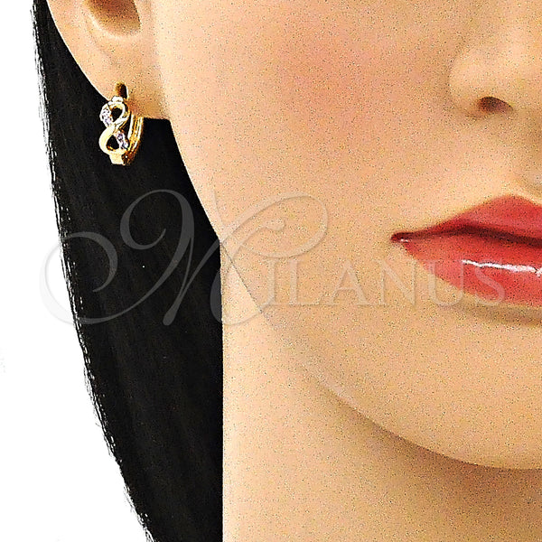 Gold Filled Hoop Earrings — Huggie Hoop Infinite Design with Amethyst Micro Pave — alternate product view — SKU 144609 | Oro Laminado aretes de aro — Huggie Hoop Infinite diseño with Amethyst Micro Pave — SKU 144609