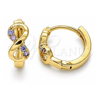 Oro Laminado Huggie Hoop, Gold Filled Style Infinite Design, with Amethyst Micro Pave, Polished, Golden Finish, 02.210.0551.2.15
