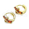 Oro Laminado Huggie Hoop, Gold Filled Style Cross and Baguette Design, with Garnet Cubic Zirconia, Polished, Golden Finish, 02.210.0552.1.12