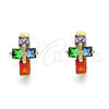 Oro Laminado Huggie Hoop, Gold Filled Style Cross and Baguette Design, with Multicolor Cubic Zirconia, Polished, Golden Finish, 02.210.0552.5.12