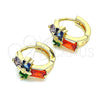 Oro Laminado Huggie Hoop, Gold Filled Style Cross and Baguette Design, with Multicolor Cubic Zirconia, Polished, Golden Finish, 02.210.0552.5.12
