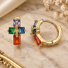 Oro Laminado Huggie Hoop, Gold Filled Style Cross and Baguette Design, with Multicolor Cubic Zirconia, Polished, Golden Finish, 02.210.0552.5.12