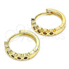 Oro Laminado Huggie Hoop, Gold Filled Style with Garnet Cubic Zirconia, Polished, Golden Finish, 02.210.0553.1.15
