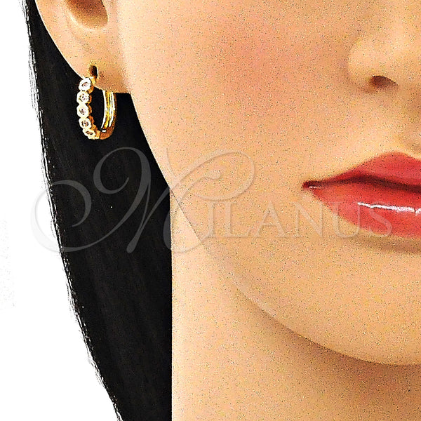 Gold Filled Hoop Earrings — Huggie Hoop with Pink Cubic Zirconia Polished 02. — alternate product view — SKU 144621 | Oro Laminado aretes de aro — Huggie Hoop with Pink Cubic Zirconia pulido 02. — SKU 144621