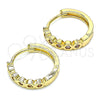 Oro Laminado Huggie Hoop, Gold Filled Style with Pink Cubic Zirconia, Polished, Golden Finish, 02.210.0553.3.15