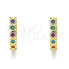 Oro Laminado Huggie Hoop, Gold Filled Style with Multicolor Cubic Zirconia, Polished, Golden Finish, 02.210.0553.4.15