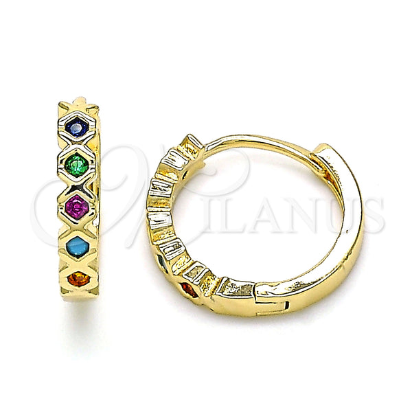 Gold Filled Hoop Earrings — Huggie Hoop with Multicolor Cubic Zirconia Polished 02. — main product view — SKU 144622 | Oro Laminado aretes de aro — Huggie Hoop with Multicolor Cubic Zirconia pulido 02. — SKU 144622