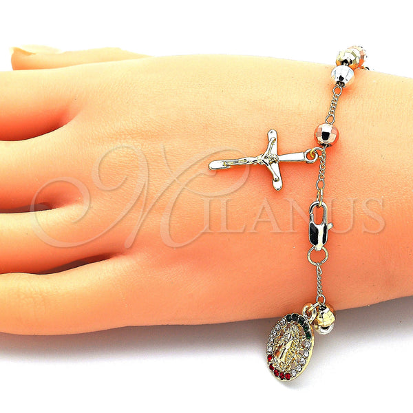 Gold Filled Bracelet — Charm Bracelet Guadalupe and Crucifix Design with Multicolor — alternate product view — SKU 144630 | Oro Laminado brazalete — Charm Bracelet Guadalupe and Crucifix diseño with Multicolor — SKU 144630