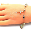 Oro Laminado Charm Bracelet, Gold Filled Style Guadalupe and Crucifix Design, with Multicolor Crystal, Diamond Cutting Finish, Tricolor, 03.380.0119.1.08 (06 MM Thickness, 8 Inches Length)