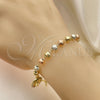 Oro Laminado Charm Bracelet, Gold Filled Style Guadalupe and Crucifix Design, with Multicolor Crystal, Diamond Cutting Finish, Tricolor, 03.380.0119.1.08 (06 MM Thickness, 8 Inches Length)