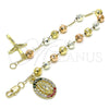 Oro Laminado Charm Bracelet, Gold Filled Style Guadalupe and Crucifix Design, with Multicolor Crystal, Diamond Cutting Finish, Tricolor, 03.380.0119.1.08 (06 MM Thickness, 8 Inches Length)