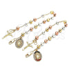 Oro Laminado Charm Bracelet, Gold Filled Style Guadalupe and Crucifix Design, with Multicolor Crystal, Diamond Cutting Finish, Tricolor, 03.380.0119.1.08 (06 MM Thickness, 8 Inches Length)