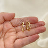Oro Laminado Huggie Hoop, Gold Filled Style Heart Design, with Pink Cubic Zirconia, Polished, Golden Finish, 02.210.0554.15